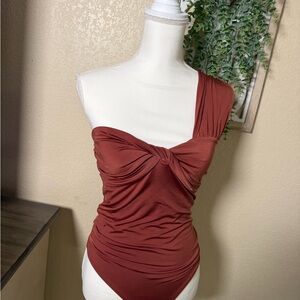 Express Rust One-Shoulder Swimsuit